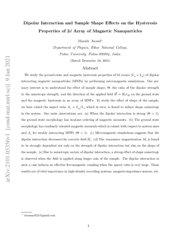 (PDF) Dipolar interaction and sample shape effects on the hysteresis ...