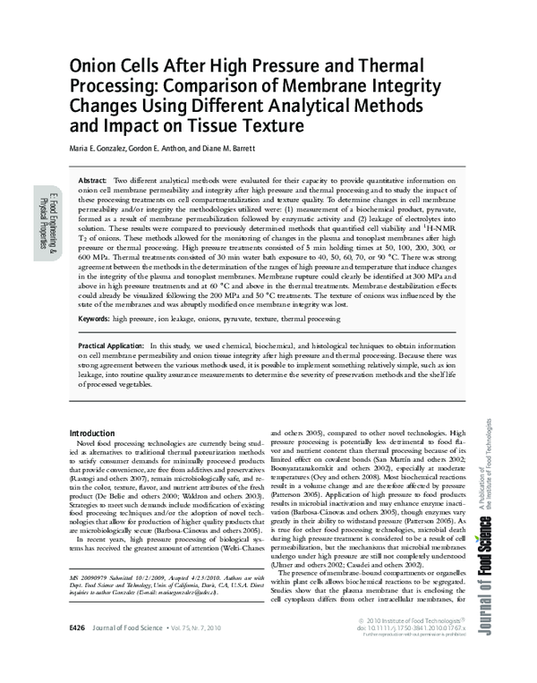 (PDF) Onion Cells After High Pressure and Thermal Processing ...