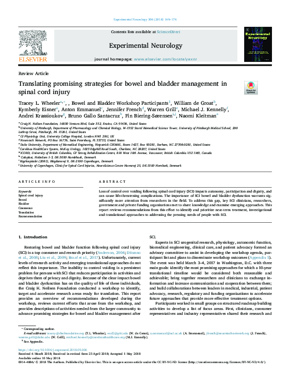 (PDF) Translating promising strategies for bowel and bladder management ...