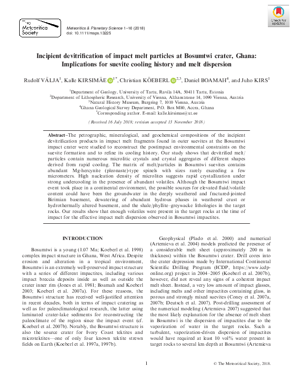 (PDF) Incipient devitrification of impact melt particles at Bosumtwi ...