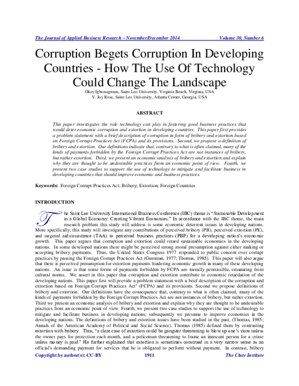 (PDF) Corruption Begets Corruption In Developing Countries - How The ...