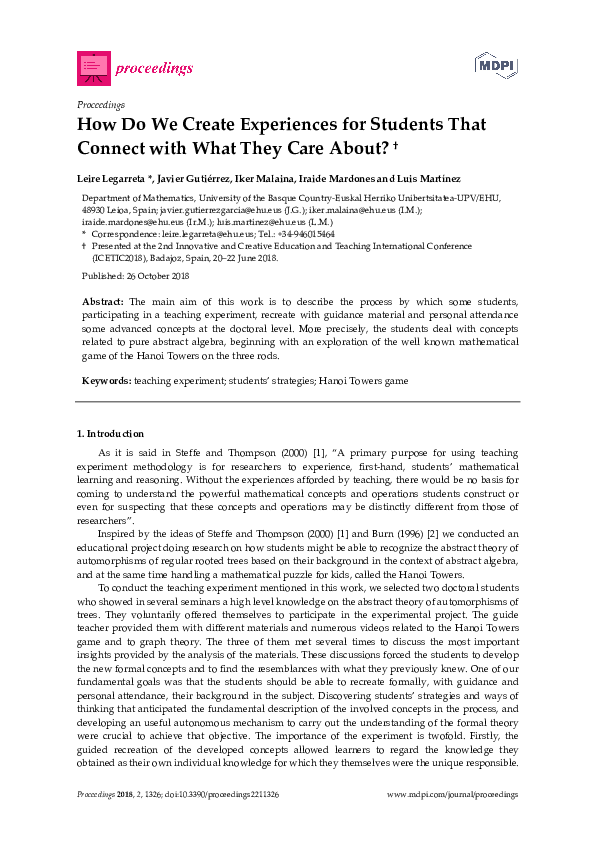 (PDF) How Do We Create Experiences for Students That Connect with What ...