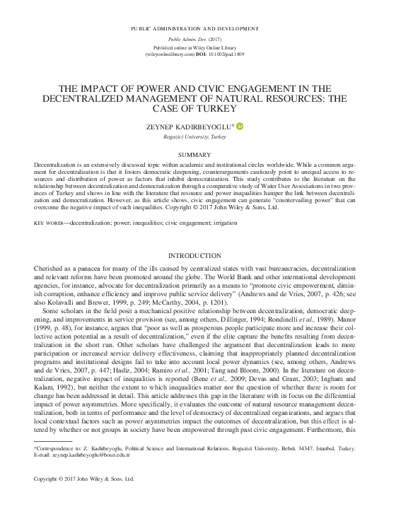 (PDF) The Impact of Power and Civic Engagement in the Decentralized ...