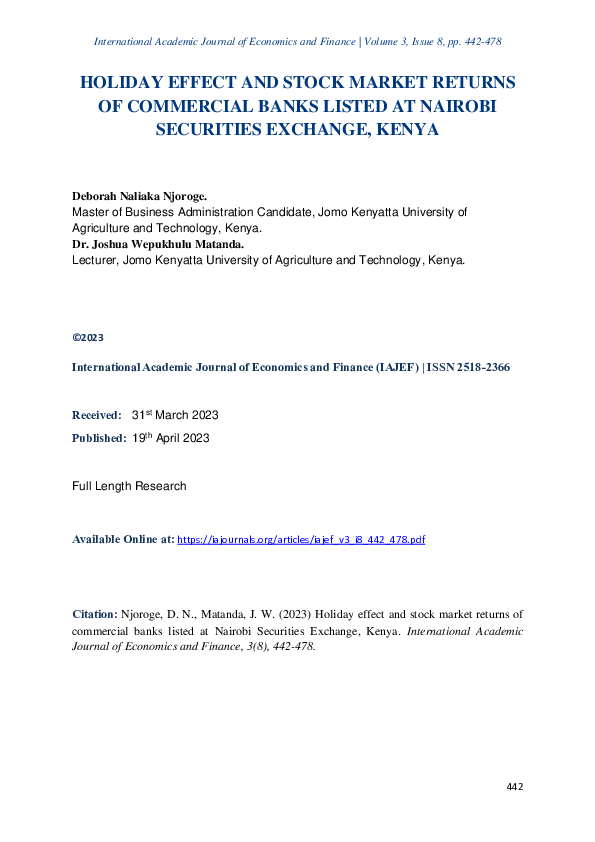 (PDF) HOLIDAY EFFECT AND STOCK MARKET RETURNS OF COMMERCIAL BANKS ...