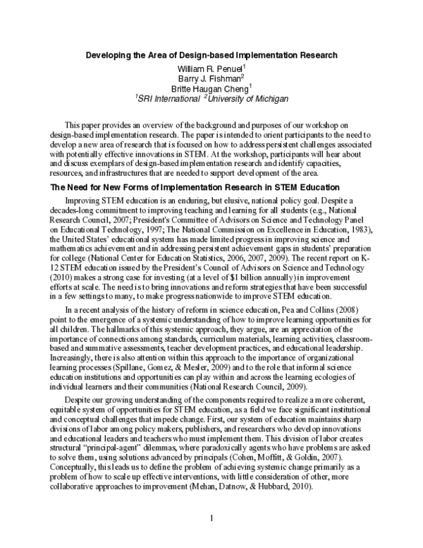 (PDF) Developing the area of design-based implementation research