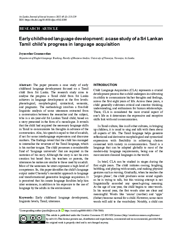 (PDF) Early childhood language development: a case study of a Sri ...