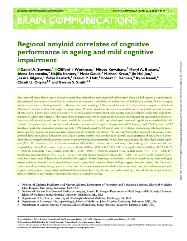 (PDF) Regional amyloid correlates of cognitive performance in ageing ...