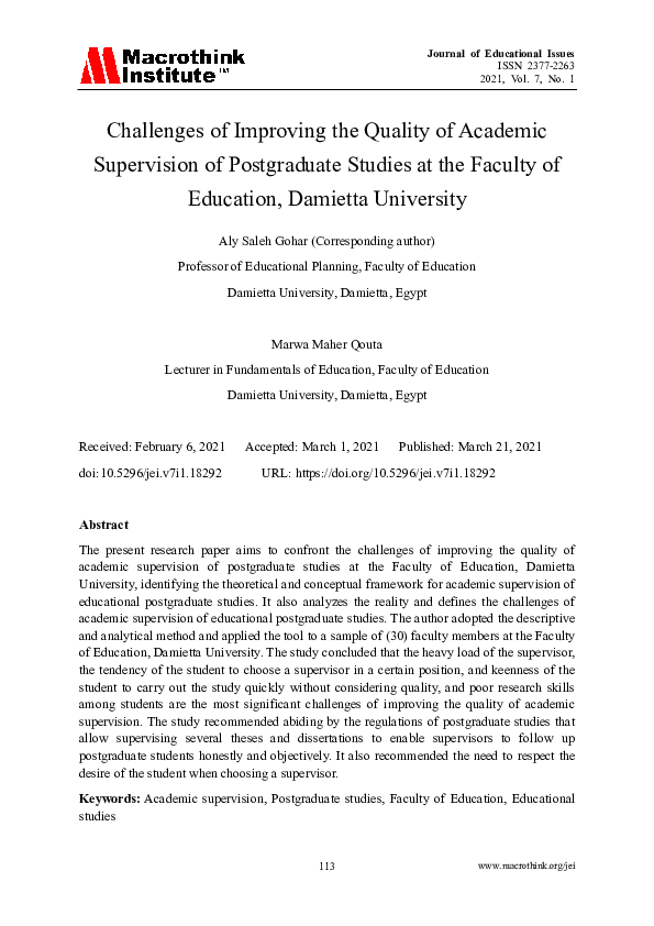 (PDF) Challenges of Improving the Quality of Academic Supervision of ...