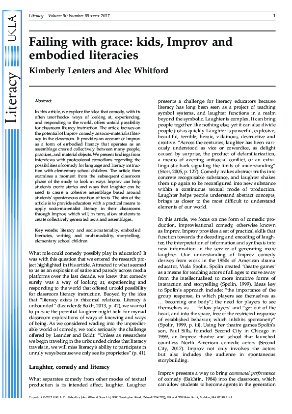 (PDF) Failing with grace: kids, Improv and embodied literacies