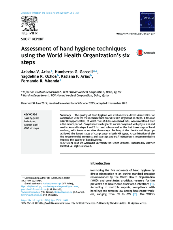 (PDF) Assessment of hand hygiene techniques using the World Health ...