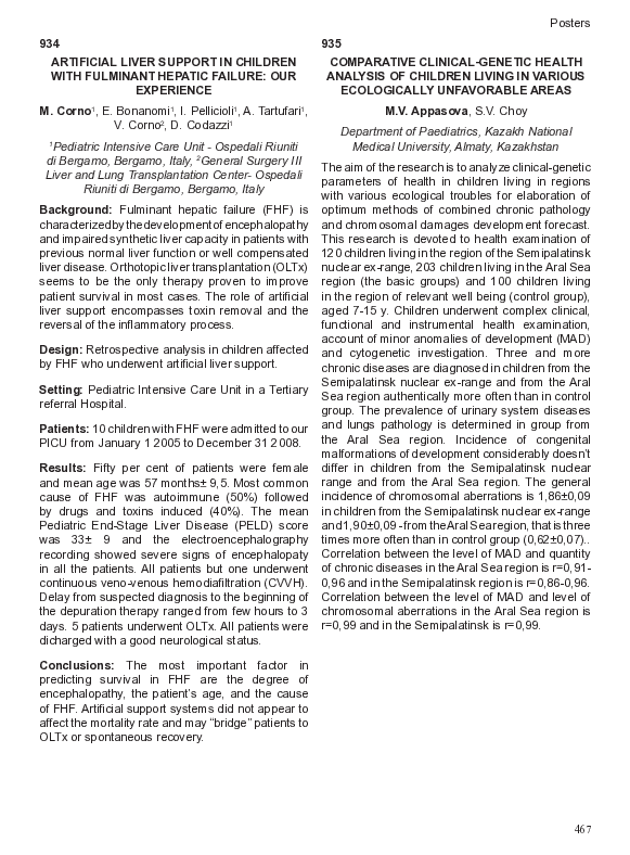 (PDF) 934 Artificial Liver Support in Children with Fulminant Hepatic ...