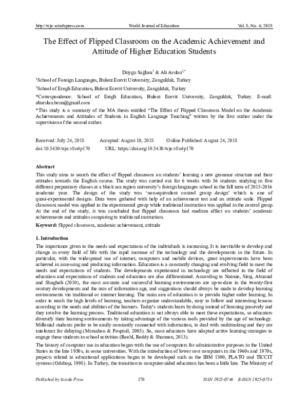 (PDF) The Effect of Flipped Classroom on the Academic Achievement and ...