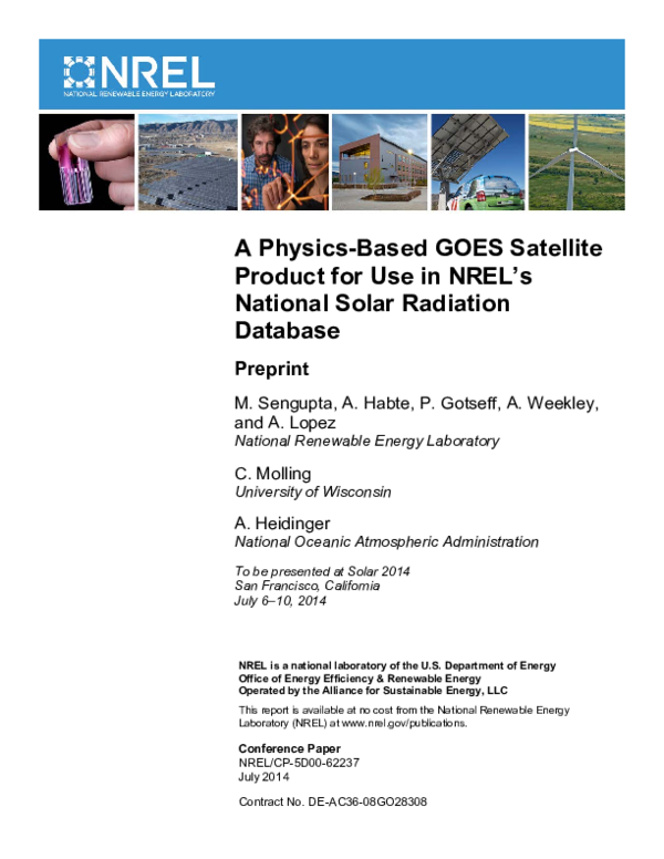 (PDF) A Physics Based GOES Satellite Product for Use in NREL’s National ...