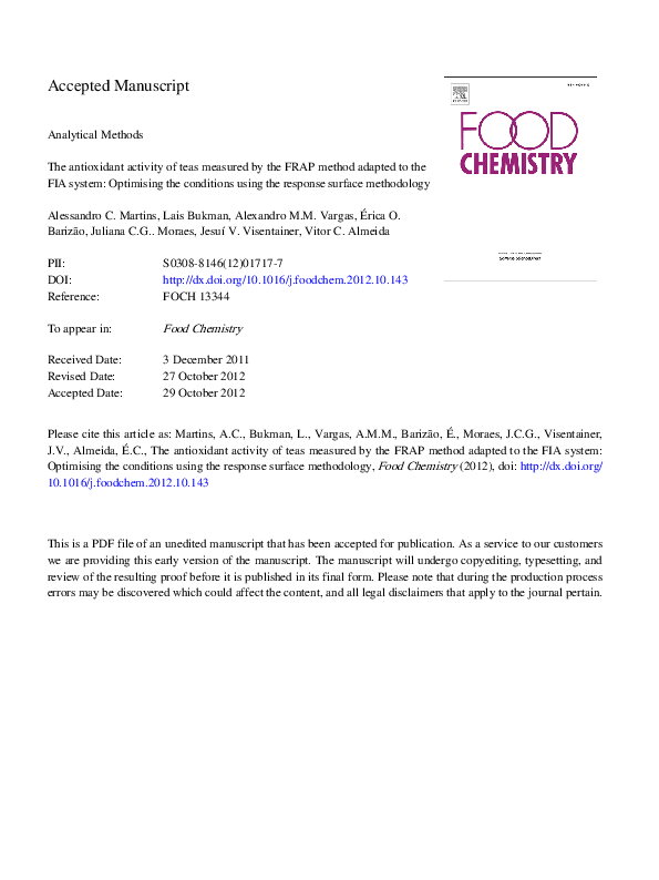 (PDF) The antioxidant activity of teas measured by the FRAP method ...