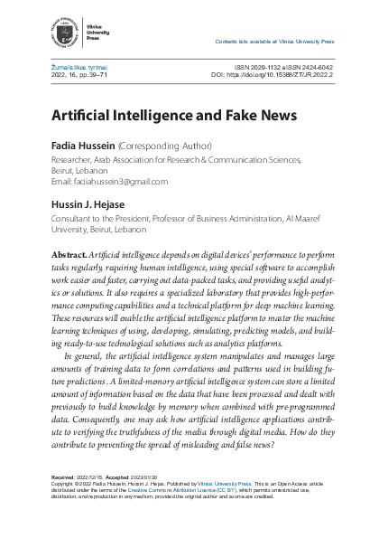 (PDF) Artificial Intelligence and Fake News