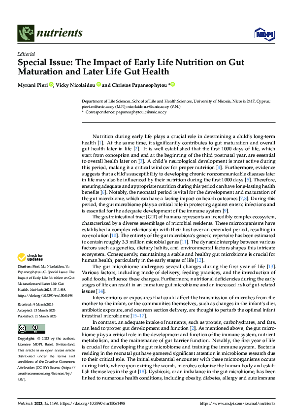 (PDF) Special Issue: The Impact of Early Life Nutrition on Gut ...