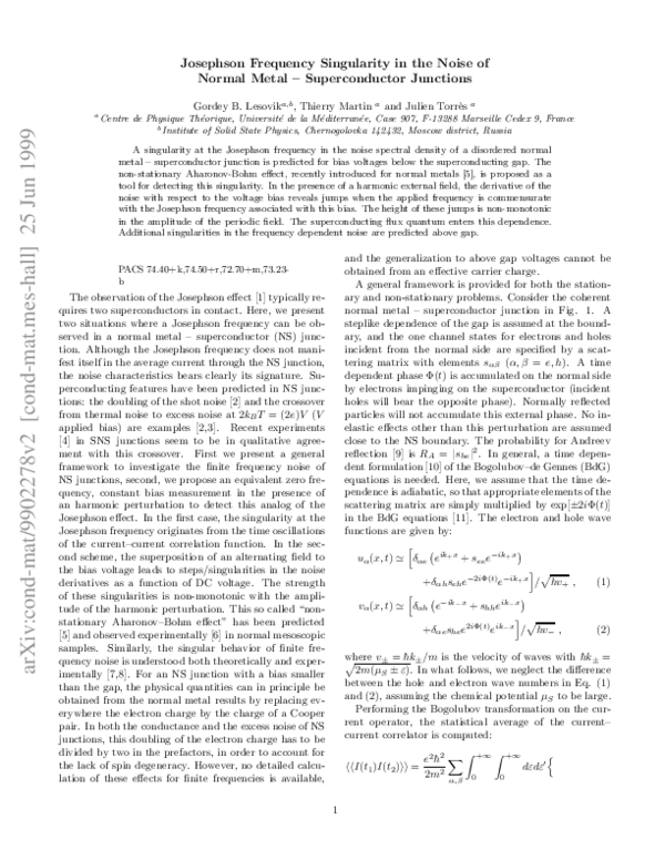 (PDF) Josephson frequency singularity in the noise of normal-metal ...