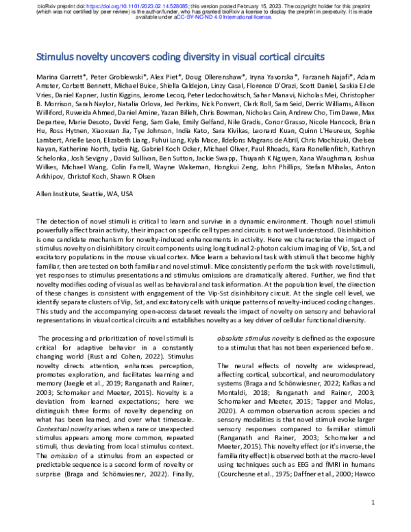 (PDF) Stimulus novelty uncovers coding diversity in visual cortical ...