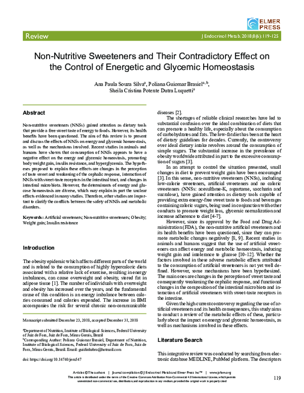 (PDF) Non-Nutritive Sweeteners and Their Contradictory Effect on the ...