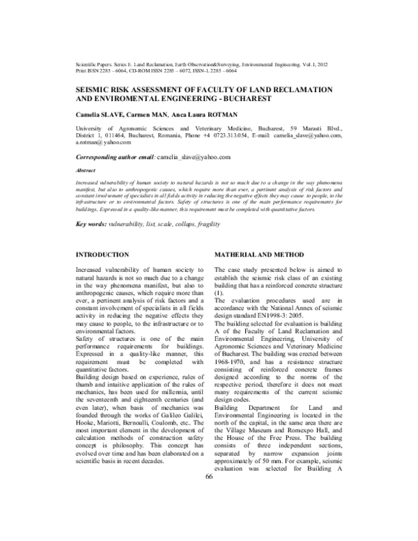 (PDF) Seismic risk assessment of Faculty of Land Reclamation and ...