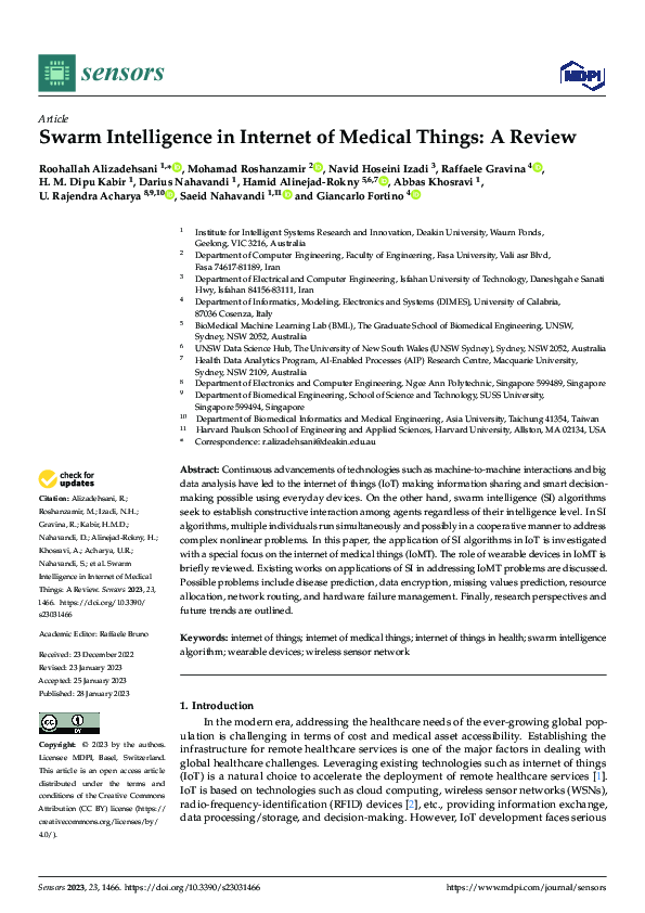 (PDF) Swarm Intelligence in Internet of Medical Things: A Review