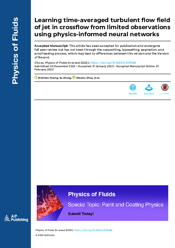 (PDF) Learning time-averaged turbulent flow field of jet in crossflow ...