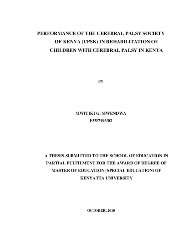 (PDF) Performance of the cerebral palsy society of Kenya (CPSK) in ...