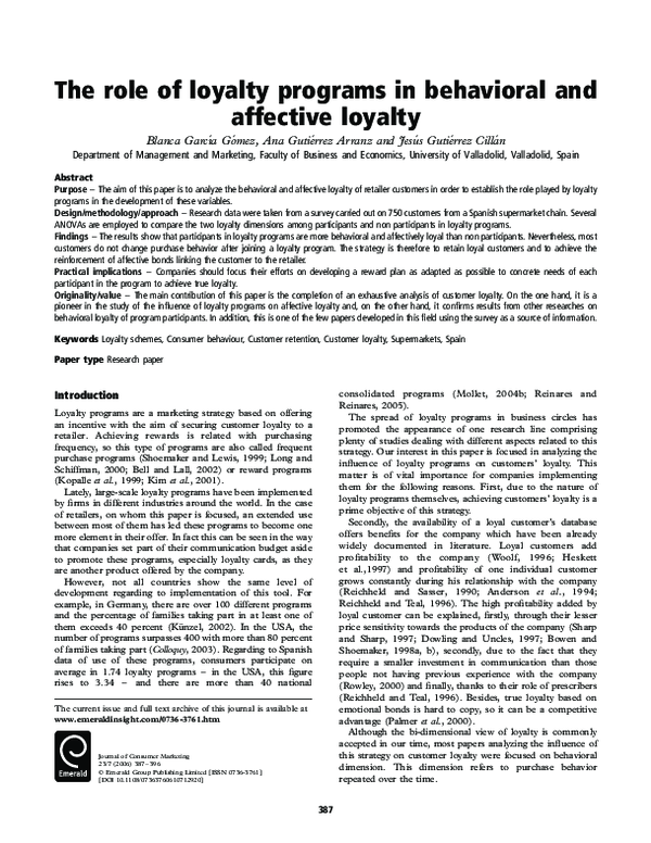 (PDF) The role of loyalty programs in behavioral and affective loyalty