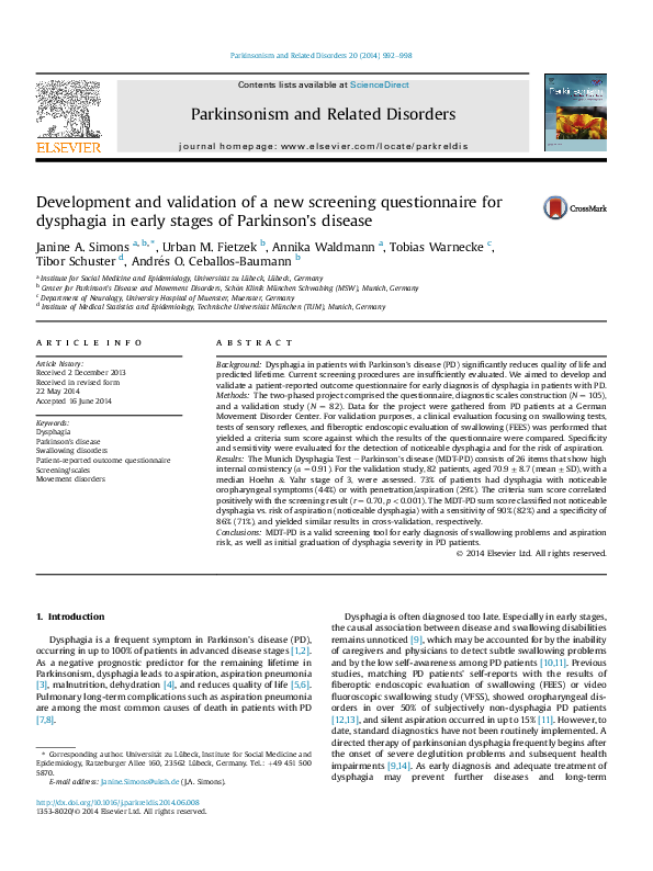 (PDF) Development and validation of a new screening questionnaire for ...