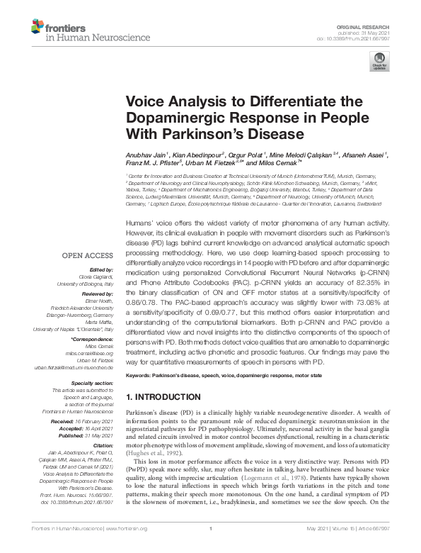 (PDF) Voice Analysis to Differentiate the Dopaminergic Response in ...