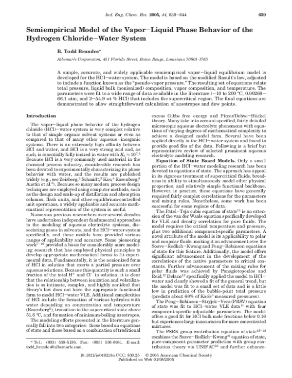 (PDF) Semiempirical Model of the Vapor−Liquid Phase Behavior of the ...
