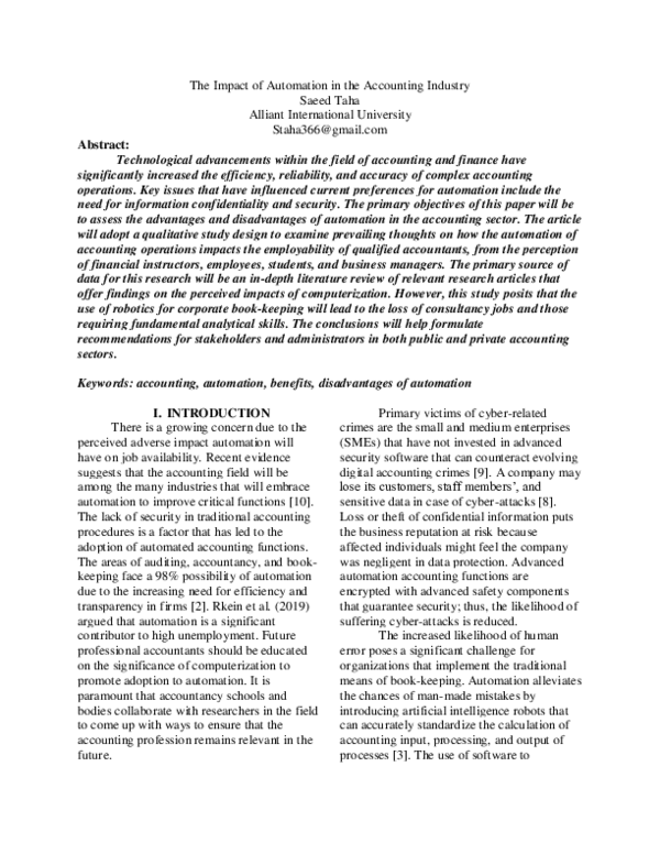 (PDF) The Impact of Automation in the Accounting Industry