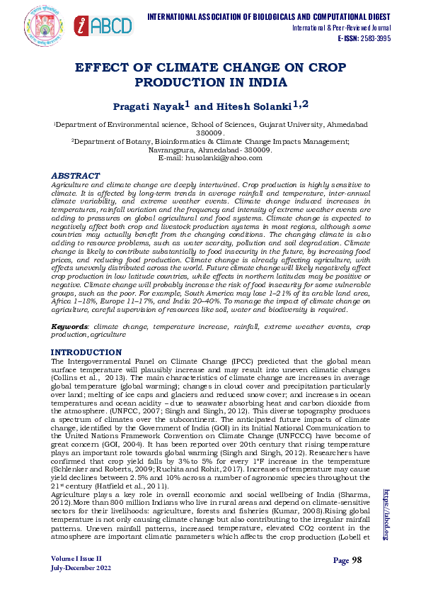 (PDF) Effect of Climate Change on Crop Production in India