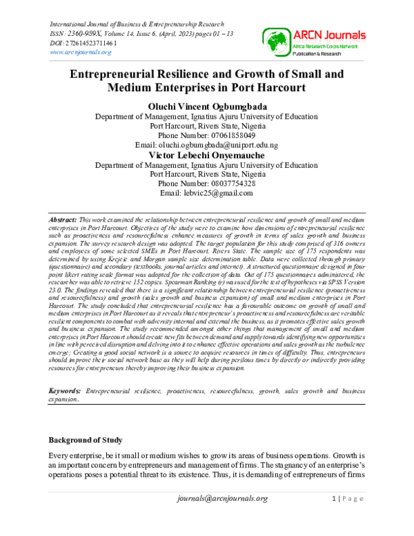 (PDF) Entrepreneurial Resilience and Growth of Small and Medium ...