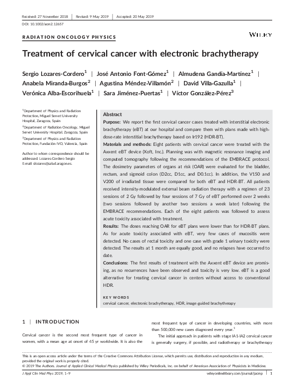 (PDF) Treatment of cervical cancer with electronic brachytherapy