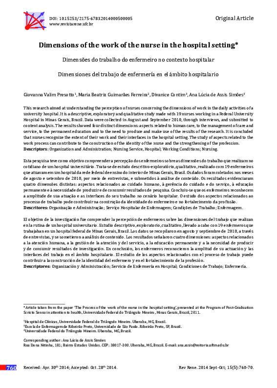 (PDF) Dimensions of the work of the nurse in the hospital setting