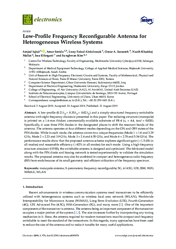 (PDF) Low-Profile Frequency Reconfigurable Antenna for Heterogeneous ...