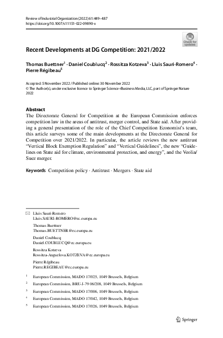 (PDF) Recent Developments at DG Competition: 2021/2022