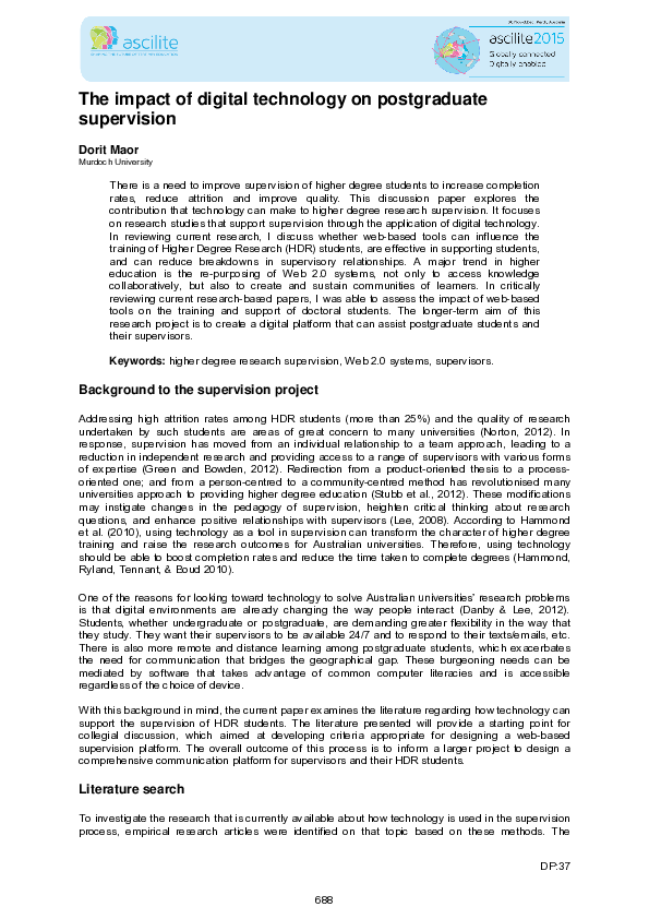 (PDF) The impact of digital technology on postgraduate supervision