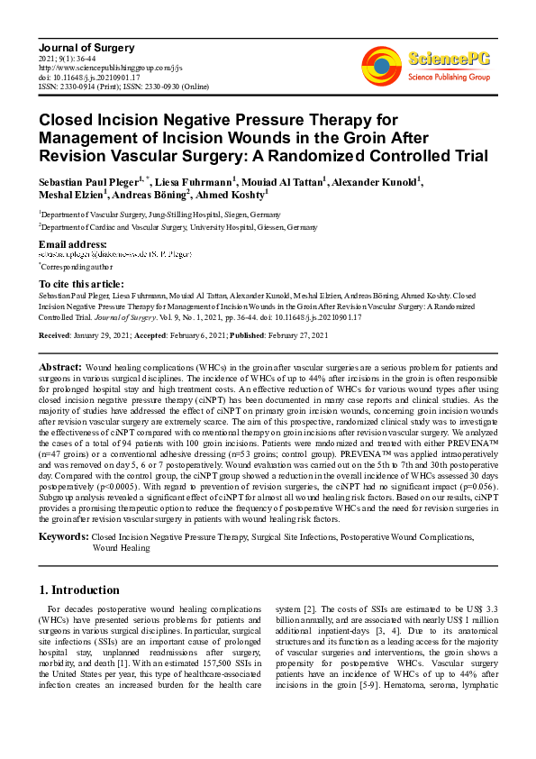 (PDF) Closed Incision Negative Pressure Therapy for Management of ...