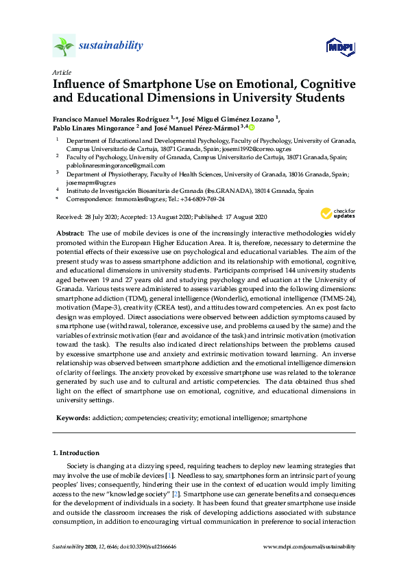 (PDF) Influence of Smartphone Use on Emotional, Cognitive and ...
