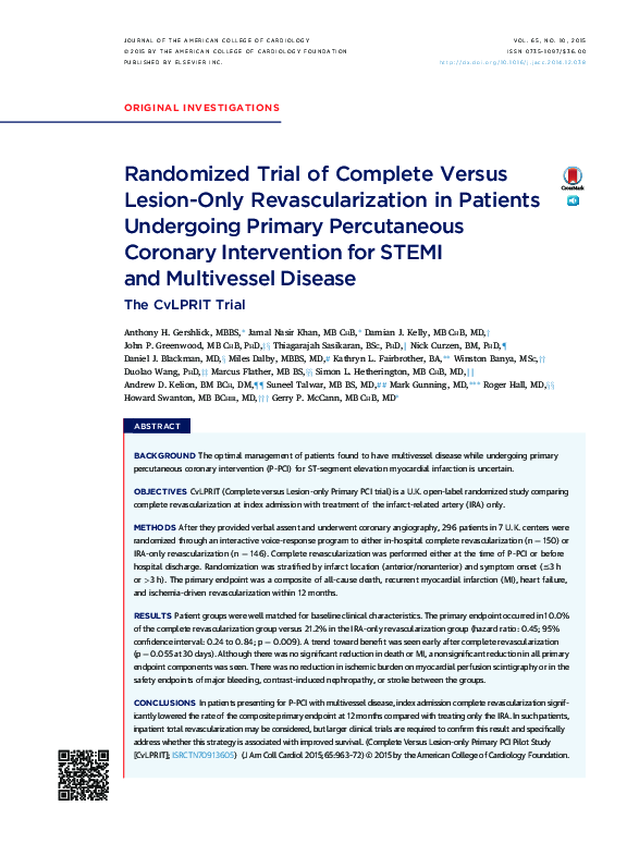 (PDF) Randomized Trial of Complete Versus Lesion-Only Revascularization ...
