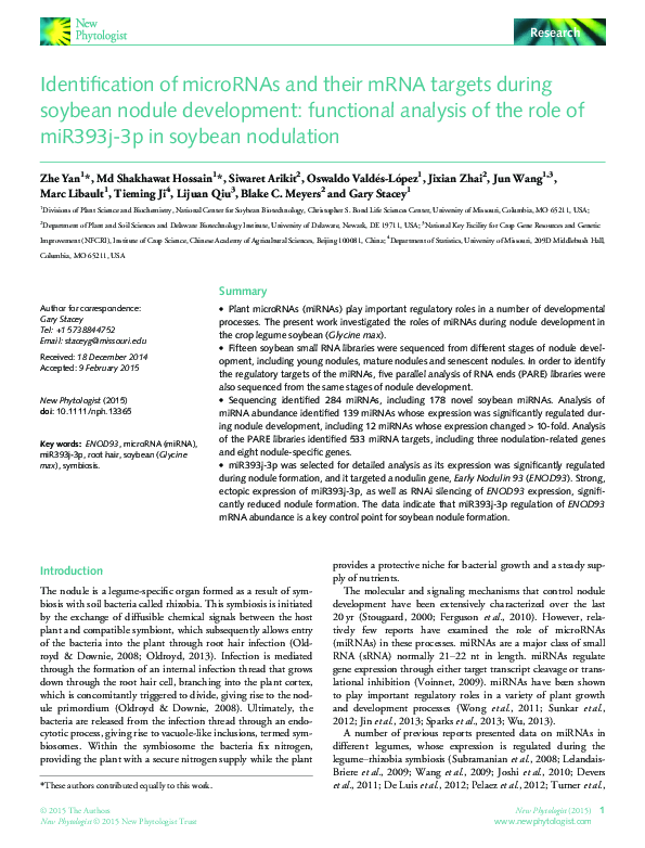 (PDF) Identification of microRNAs and their mRNA targets during soybean ...