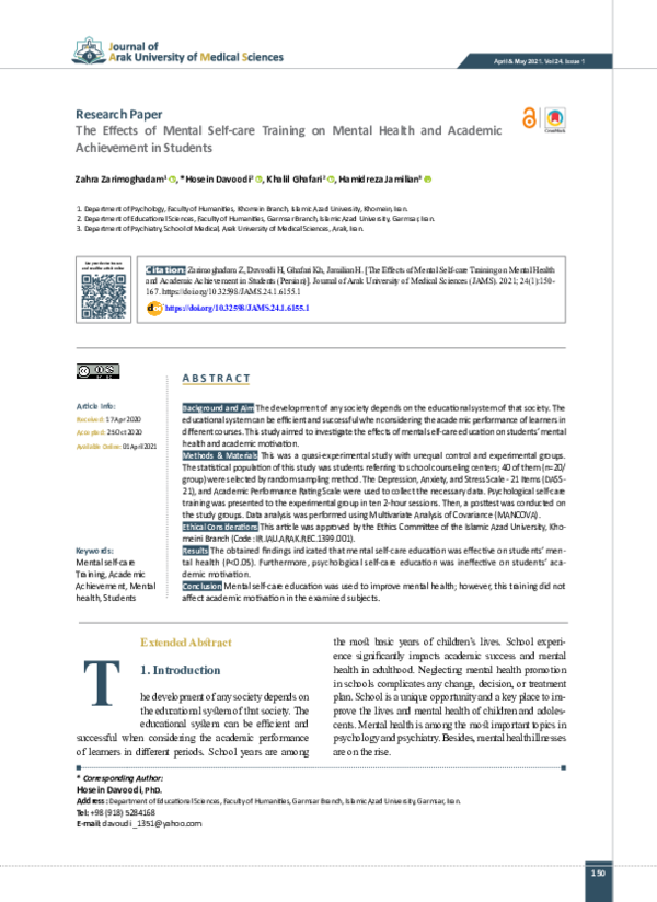 (PDF) The Effects of Mental Self-care Training on Mental Health and ...