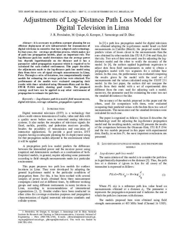 (PDF) Adjustments of Log-Distance Path Loss Model for Digital ...