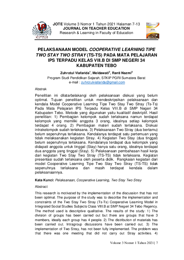 (PDF) Pelaksanaan Model Cooperative Learning Tipe Two Stay Two Stray ...