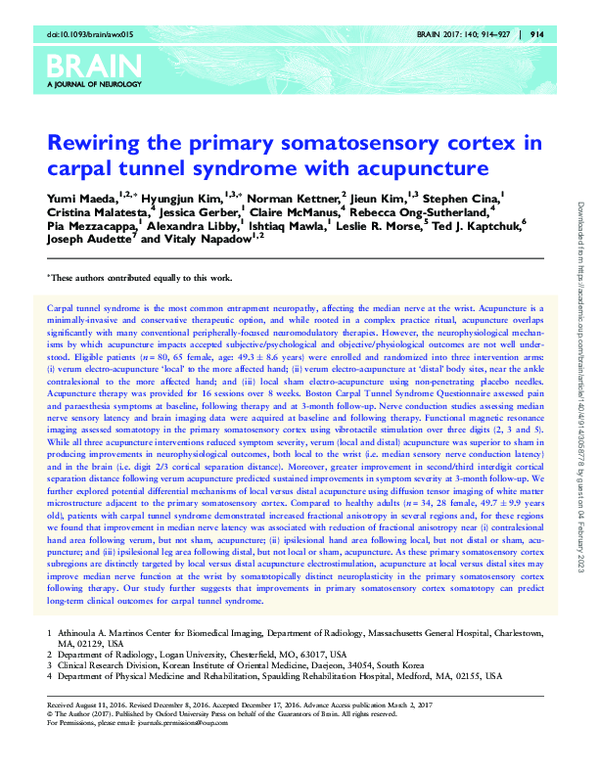 (PDF) Rewiring the primary somatosensory cortex in carpal tunnel ...