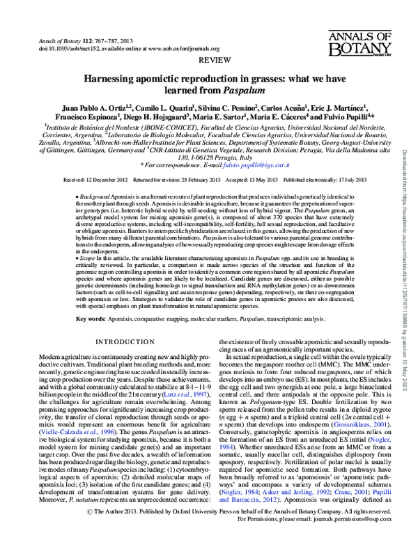 (PDF) Harnessing apomictic reproduction in grasses: what we have ...
