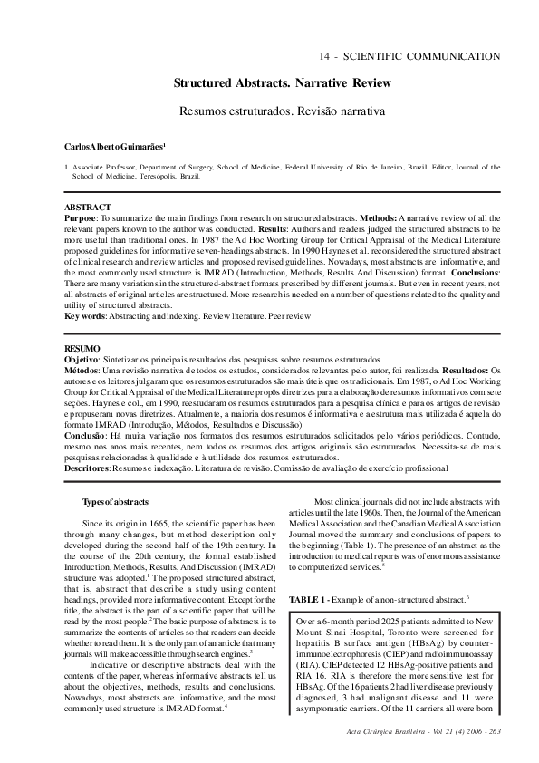 (PDF) Structured abstracts: narrative review