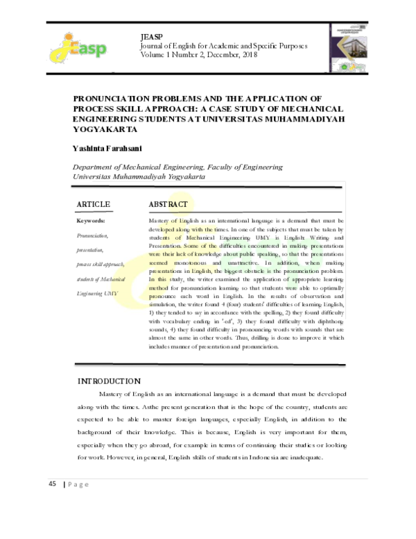 (PDF) Pronunciation Problems and the Application of Process Skill